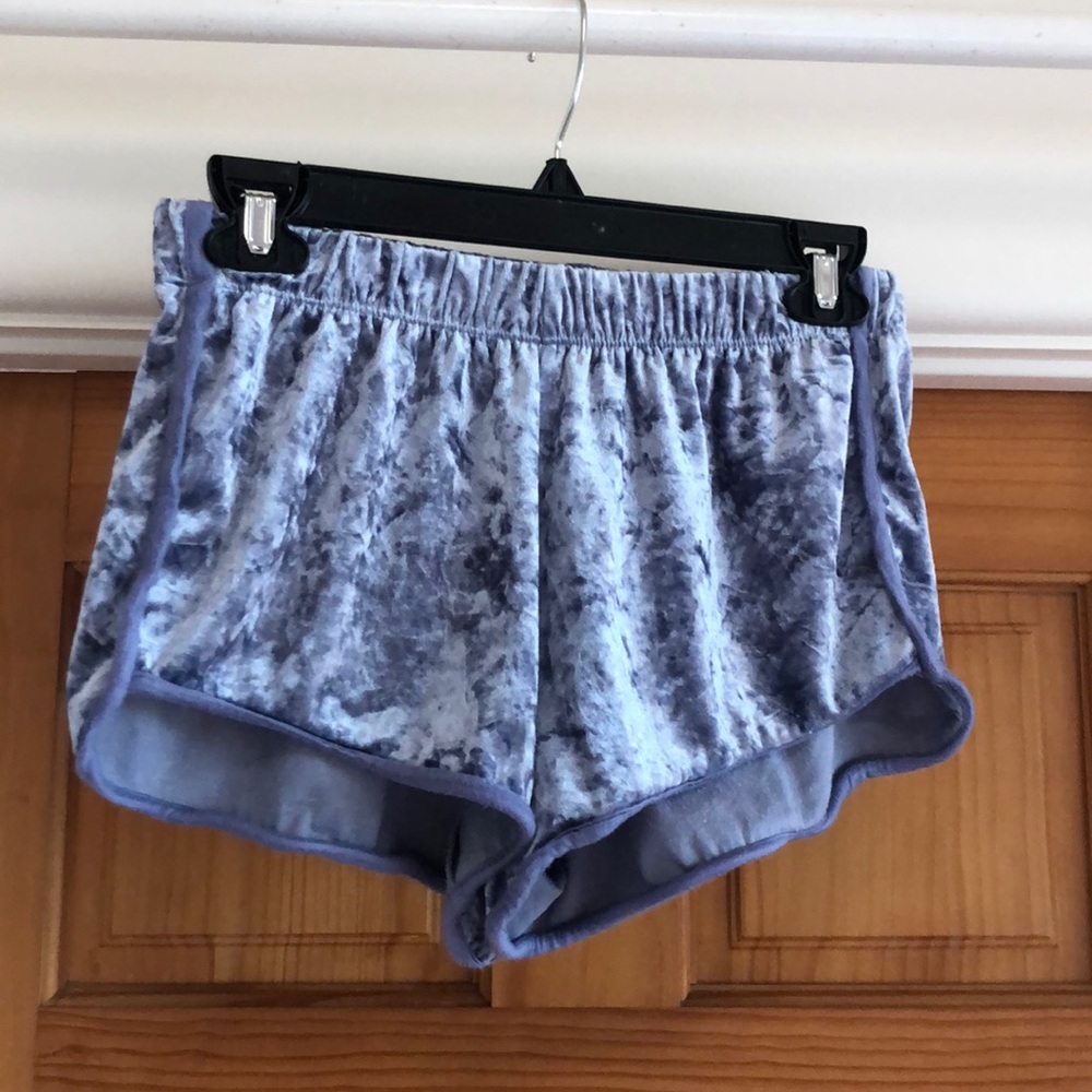 Blue Crushed Velvet Booty Shorts